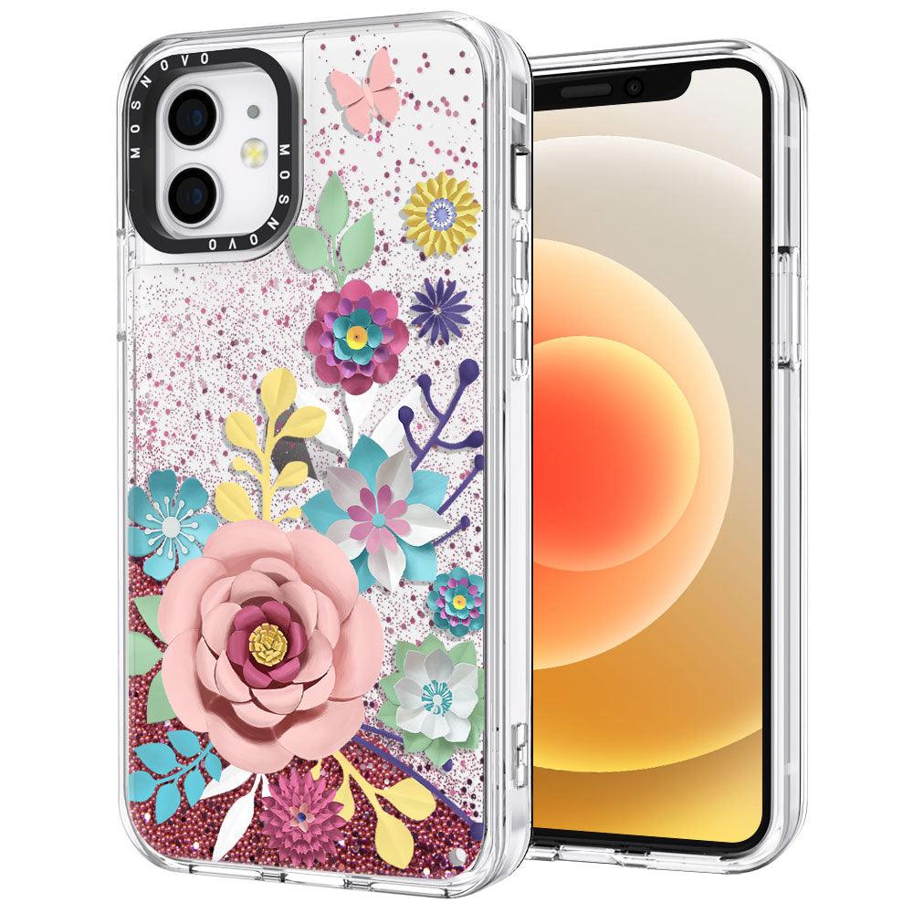 Roses Blossom Floral Flower Glitter Phone Case - iPhone 12 Case - MOSNOVO