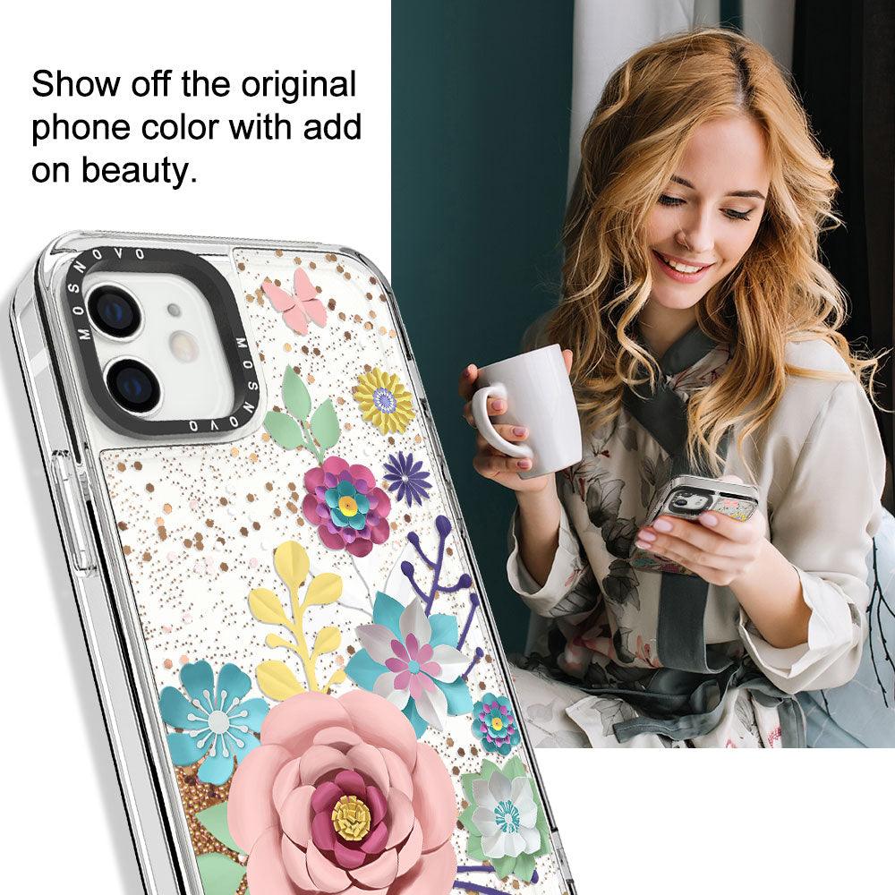 Roses Blossom Floral Flower Glitter Phone Case - iPhone 12 Case - MOSNOVO