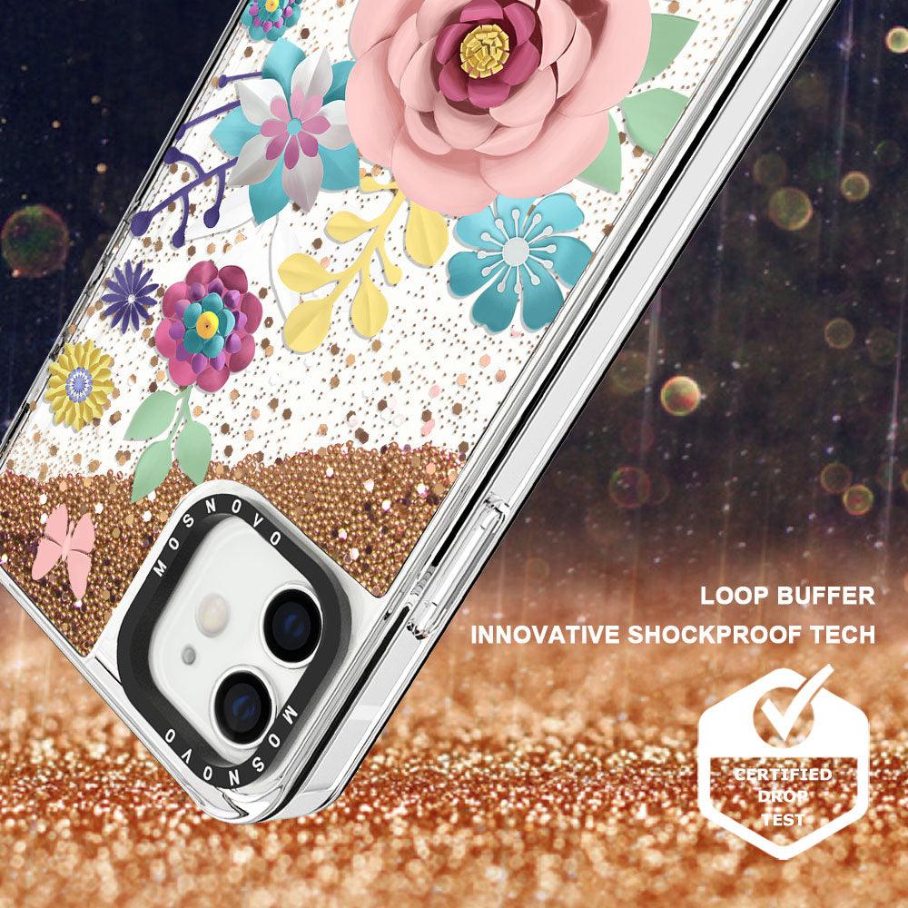 Roses Blossom Floral Flower Glitter Phone Case - iPhone 12 Mini Case - MOSNOVO