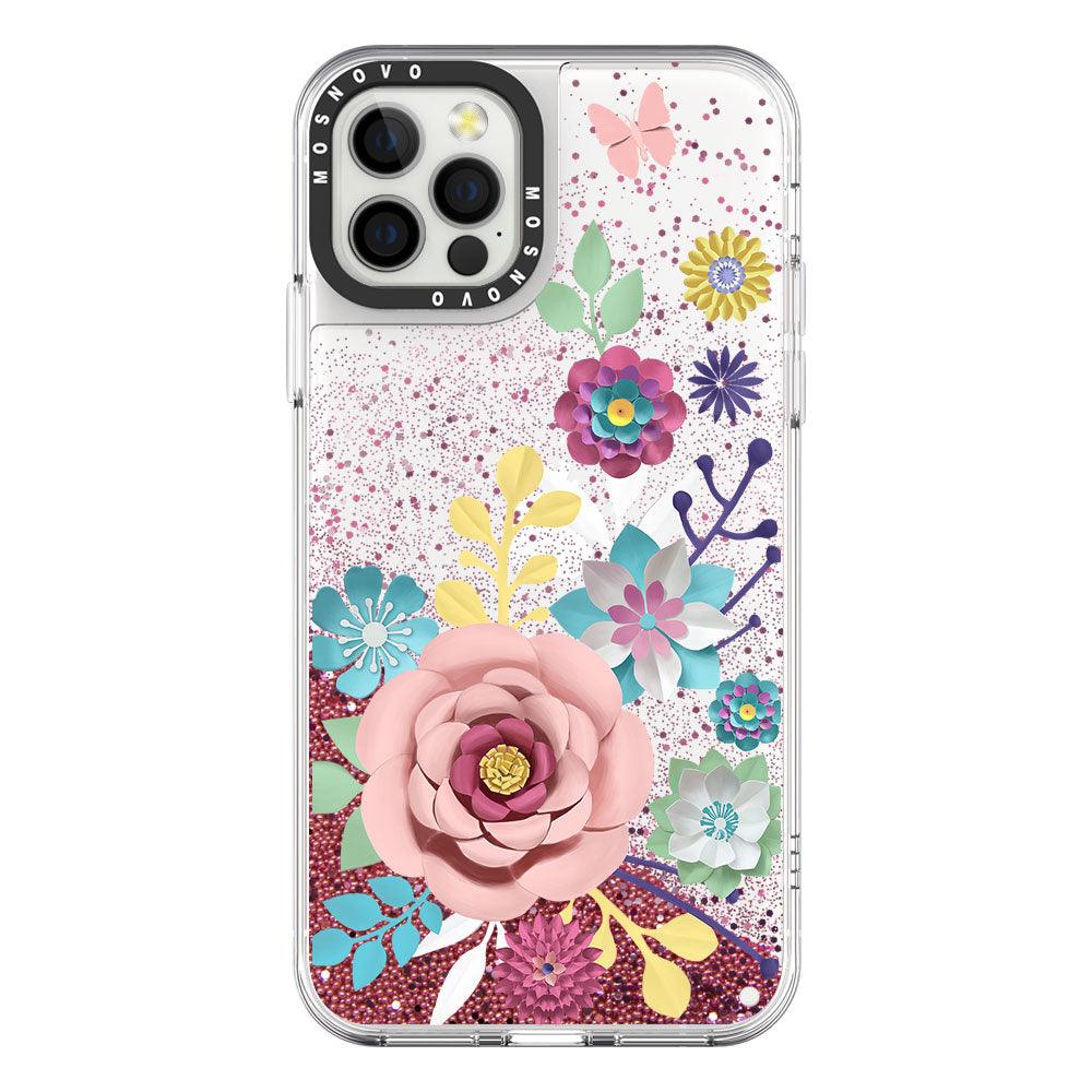 Roses Blossom Floral Flower Glitter Phone Case - iPhone 12 Pro Case - MOSNOVO