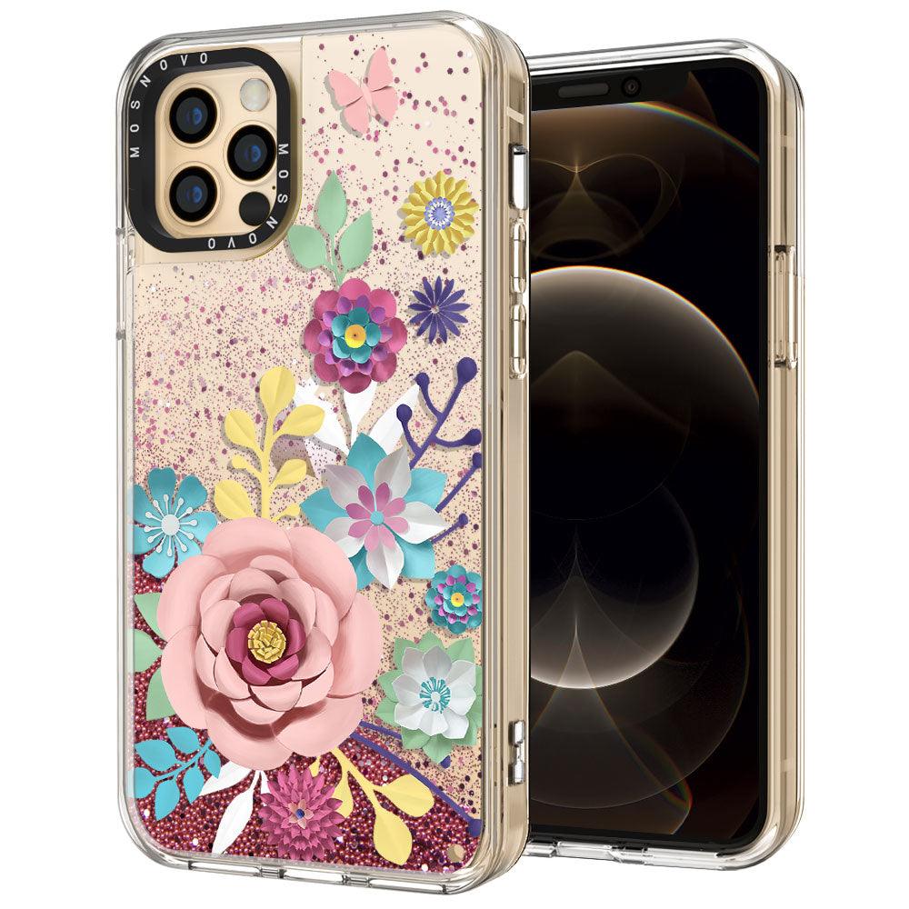 Roses Blossom Floral Flower Glitter Phone Case - iPhone 12 Pro Case - MOSNOVO