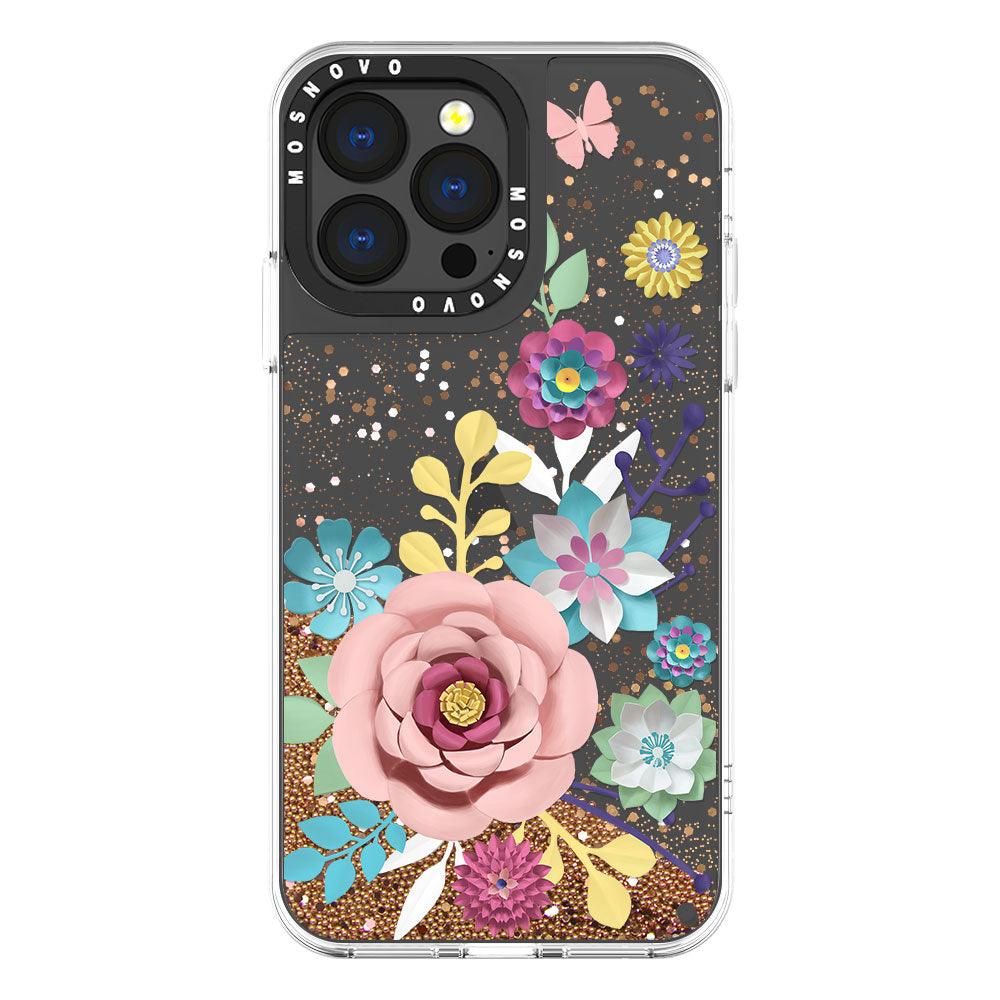 Roses Blossom Floral Flower Glitter Phone Case - iPhone 13 Pro Case - MOSNOVO