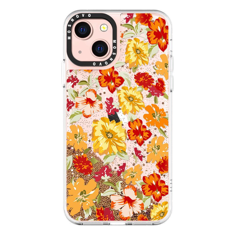 Saffron Yellow Flower Floral Glitter Phone Case - iPhone 13 Case - MOSNOVO