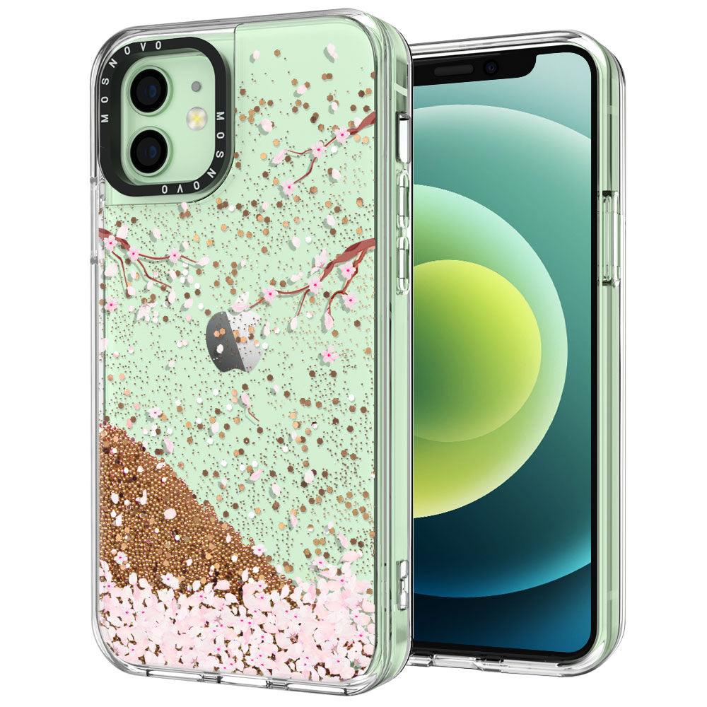 Sakura Flowers Blossom Glitter Phone Case - iPhone 12 Mini Case - MOSNOVO