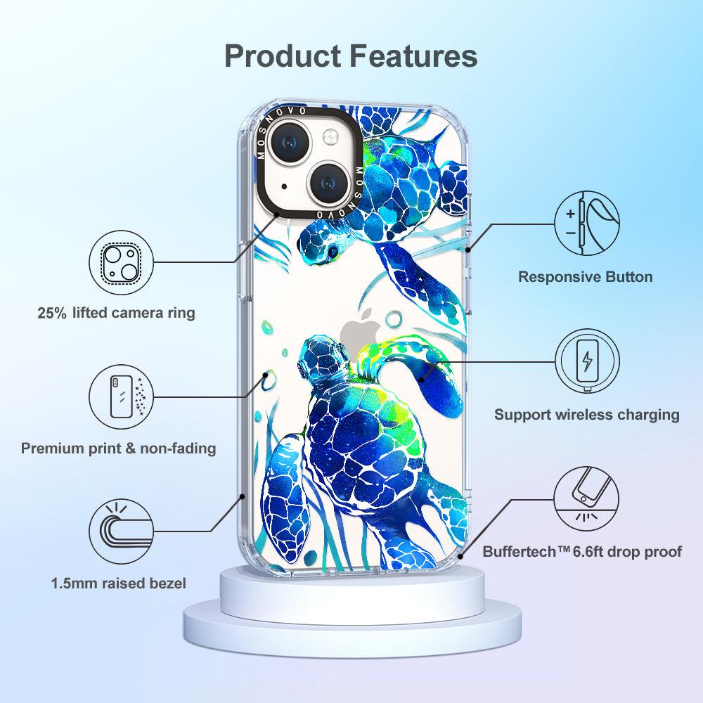 Blue Sea Turtle Phone Case - iPhone 14 Plus Case - MOSNOVO