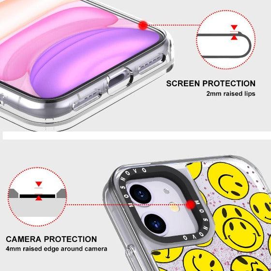 Smiley Face Glitter Phone Case - iPhone 11 Case - MOSNOVO