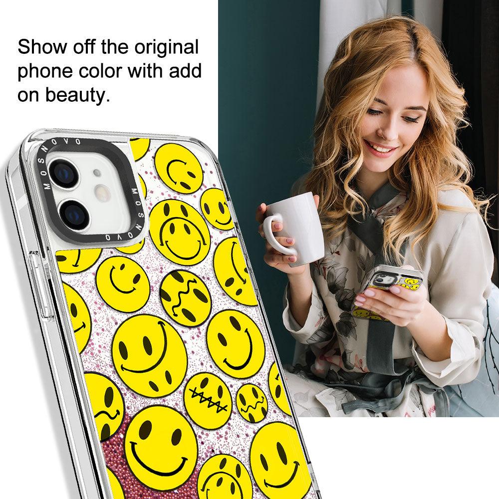 Smiley Face Glitter Phone Case - iPhone 12 Mini Case - MOSNOVO