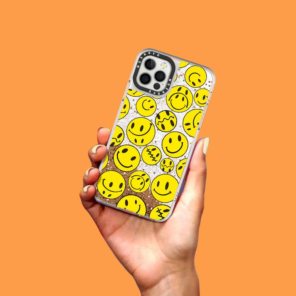 Smiley Face Glitter Phone Case - iPhone 12 Pro Case - MOSNOVO