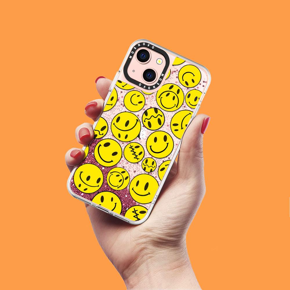 Smiley Face Glitter Phone Case - iPhone 13 Case - MOSNOVO