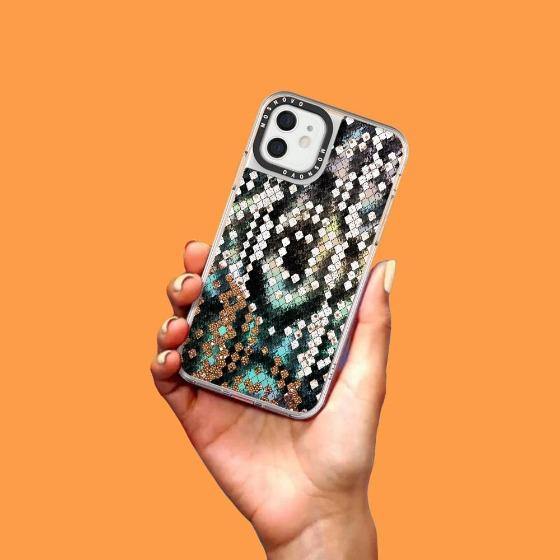 Snake Print Glitter Phone Case - iPhone 12 Mini Case - MOSNOVO