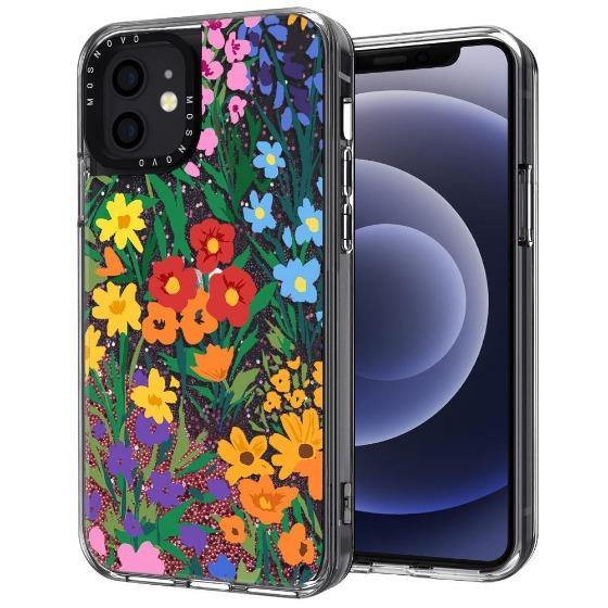 Spring Botanical Flower Floral Glitter Phone Case - iPhone 12 Case - MOSNOVO