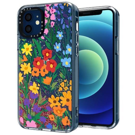 Spring Botanical Flower Floral Glitter Phone Case - iPhone 12 Mini Case - MOSNOVO