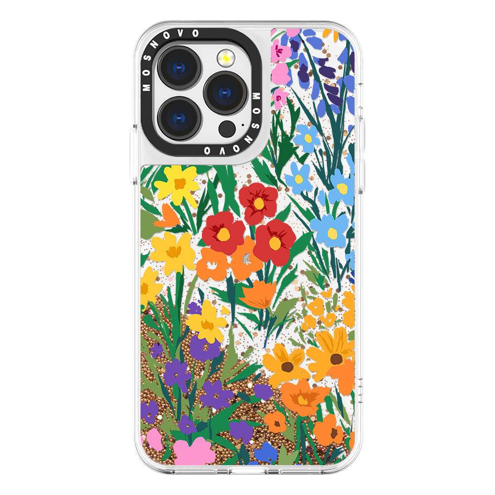Spring Botanical Flower Floral Glitter Phone Case - iPhone 13 Pro Case - MOSNOVO