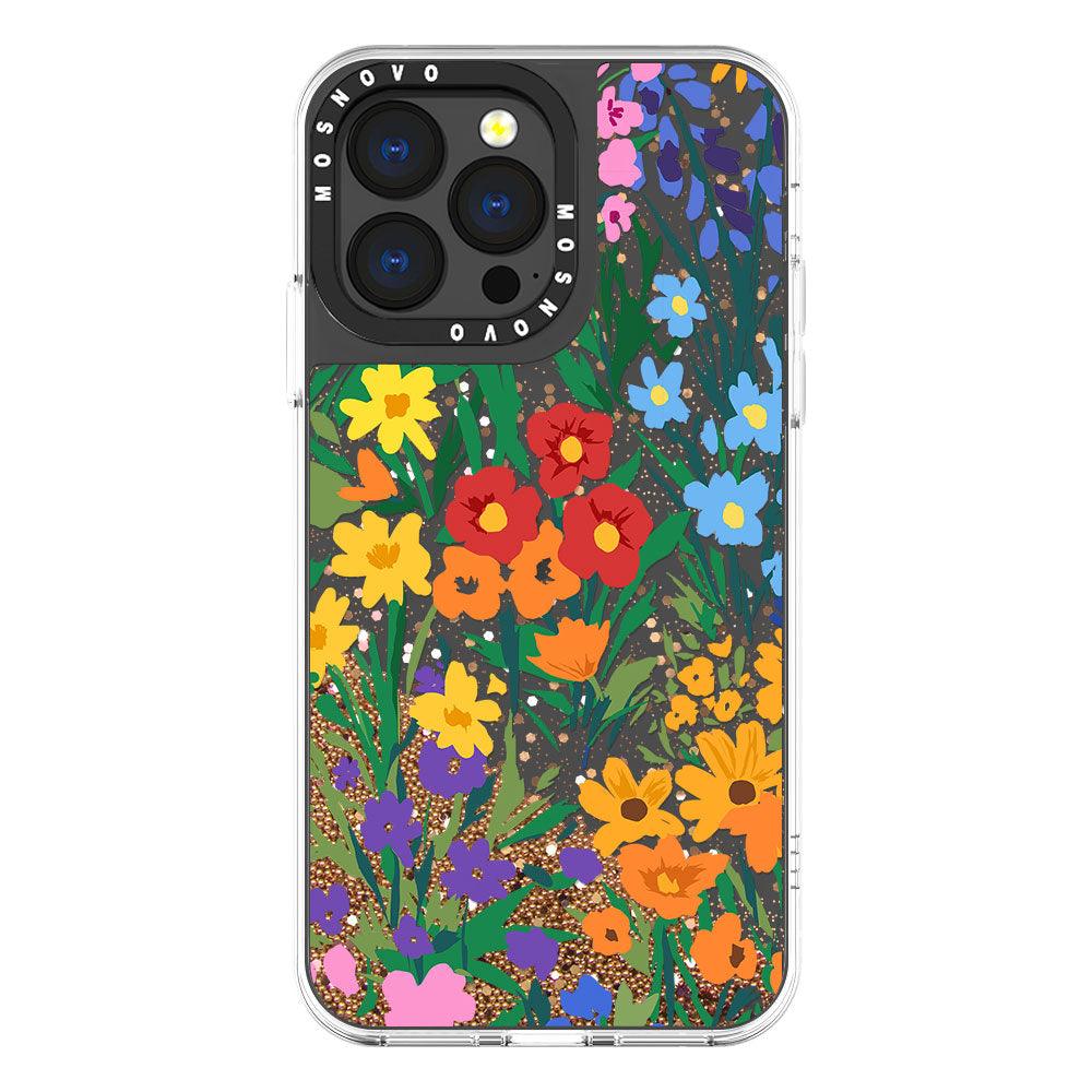 Spring Botanical Flower Floral Glitter Phone Case - iPhone 13 Pro Case - MOSNOVO