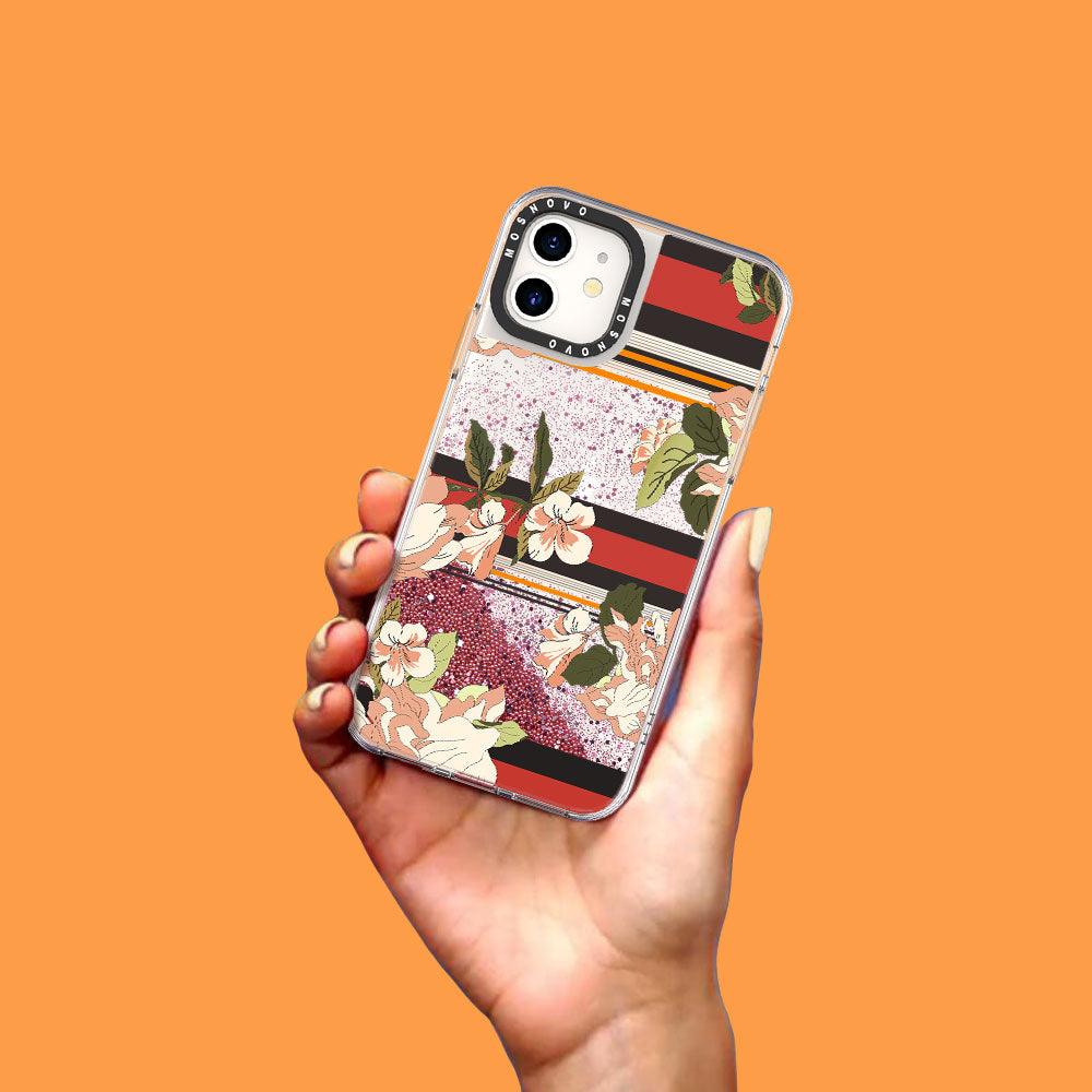 Stripes Flower Floral Glitter Phone Case - iPhone 11 Case - MOSNOVO