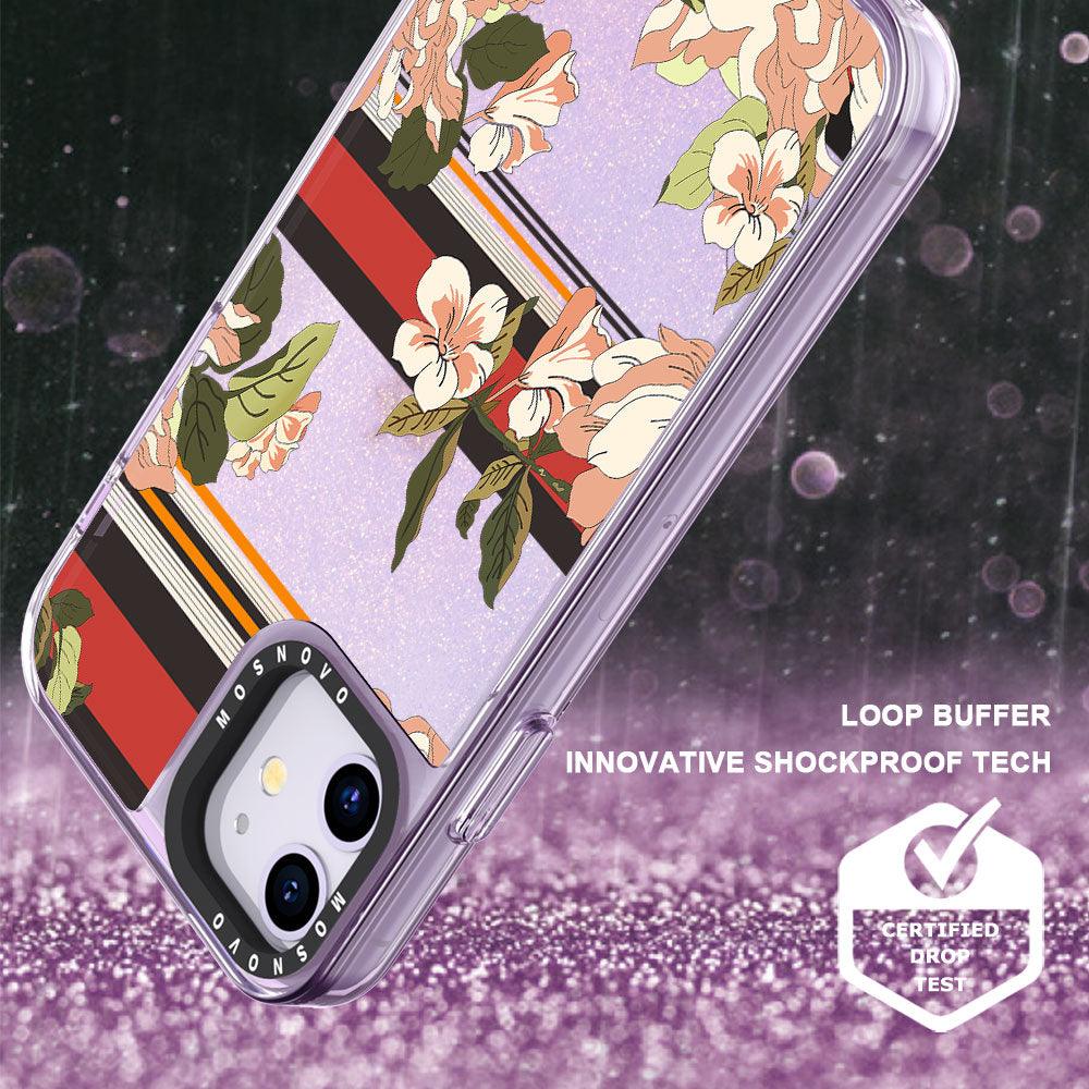 Stripes Flower Floral Glitter Phone Case - iPhone 11 Case - MOSNOVO