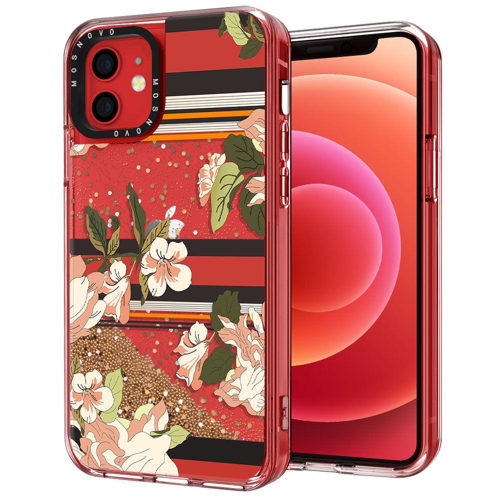 Stripes Flower Floral Glitter Phone Case - iPhone 12 Case - MOSNOVO