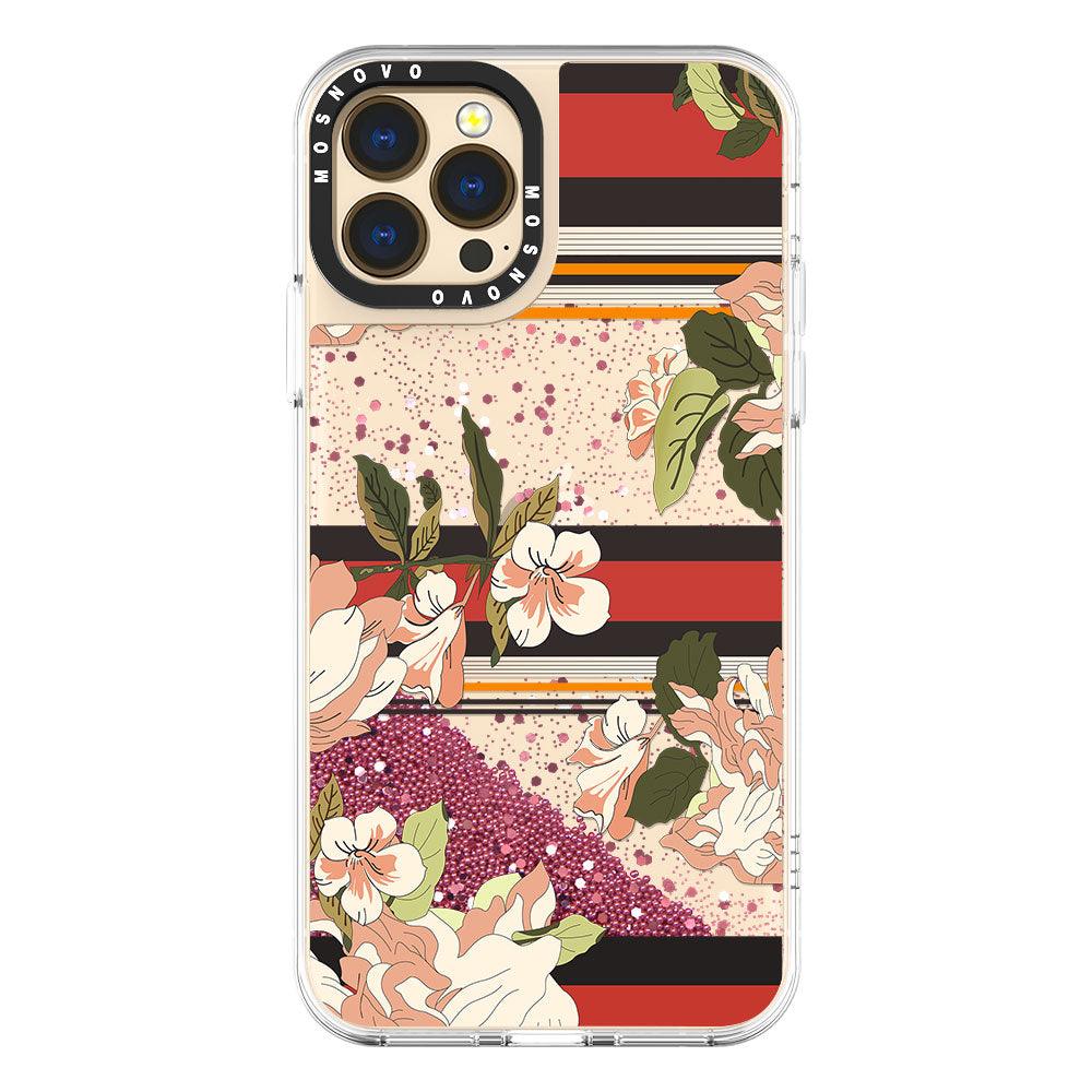 Stripes Flower Floral Glitter Phone Case - iPhone 13 Pro Max Case - MOSNOVO