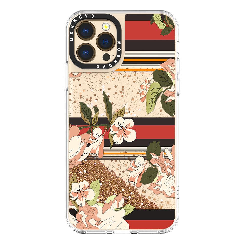 Stripes Flower Floral Glitter Phone Case - iPhone 13 Pro Max Case - MOSNOVO