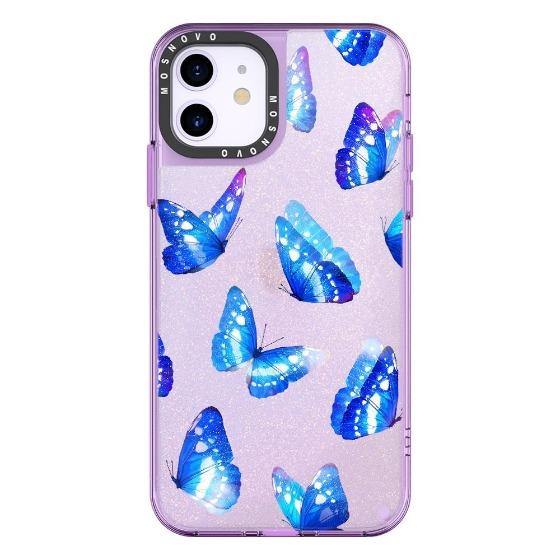 Stunning Blue Butterflies Glitter Phone Case - iPhone 11 Case - MOSNOVO
