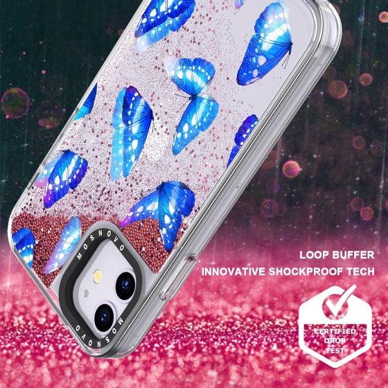 Stunning Blue Butterflies Glitter Phone Case - iPhone 11 Case - MOSNOVO