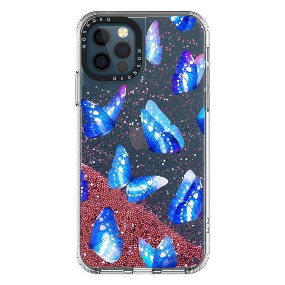 Stunning Blue Butterflies Glitter Phone Case - iPhone 12 Pro Case - MOSNOVO