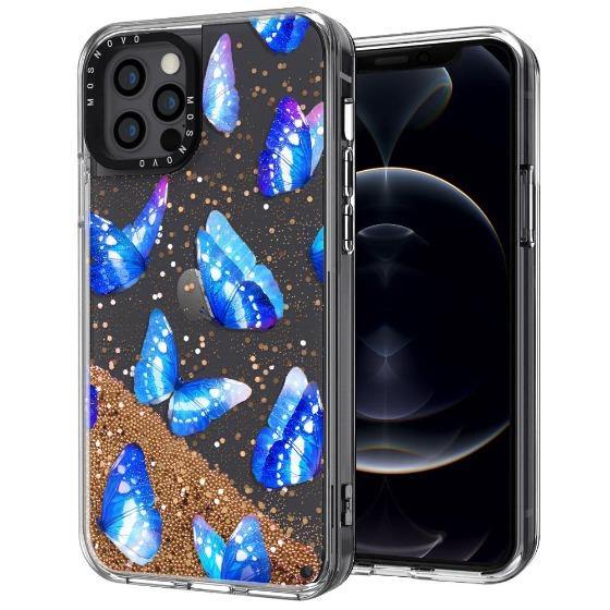 Stunning Blue Butterflies Glitter Phone Case - iPhone 12 Pro Case - MOSNOVO