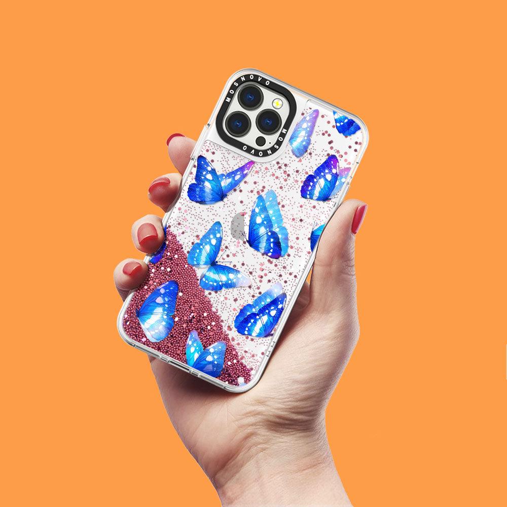 Stunning Blue Butterflies Glitter Phone Case - iPhone 13 Pro Max Case - MOSNOVO