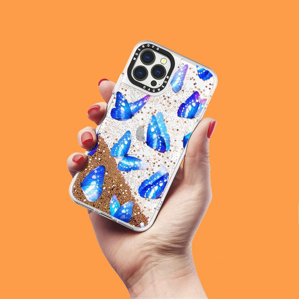Stunning Blue Butterflies Glitter Phone Case - iPhone 13 Pro Max Case - MOSNOVO