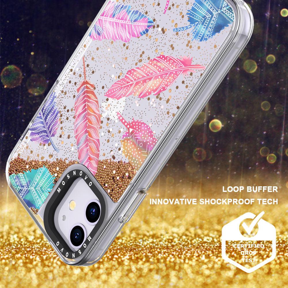 Tribal Feathers Glitter Phone Case - iPhone 11 Case - MOSNOVO
