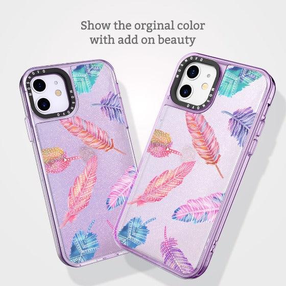 Tribal Feathers Glitter Phone Case - iPhone 11 Case - MOSNOVO