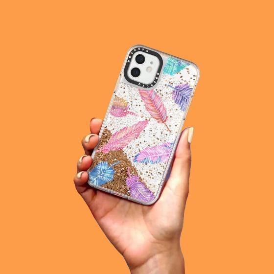 Tribal Feathers Glitter Phone Case - iPhone 12 Mini Case - MOSNOVO