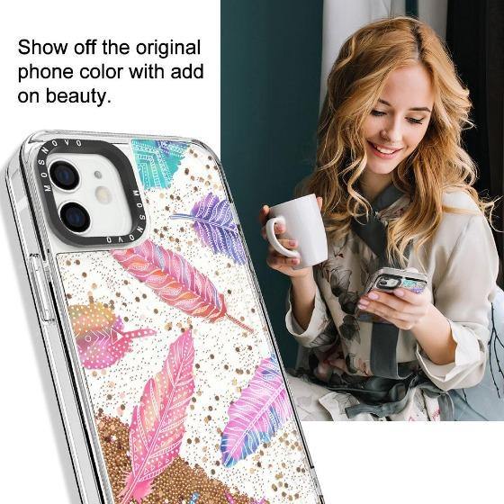 Tribal Feathers Glitter Phone Case - iPhone 12 Mini Case - MOSNOVO