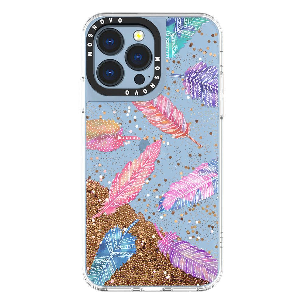Tribal Feathers Glitter Phone Case - iPhone 13 Pro Case - MOSNOVO