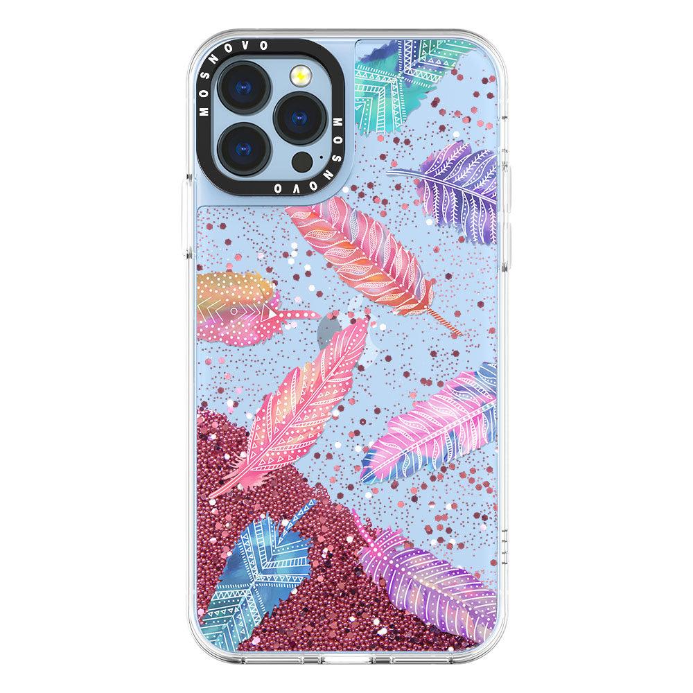 Tribal Feathers Glitter Phone Case - iPhone 13 Pro Max Case - MOSNOVO