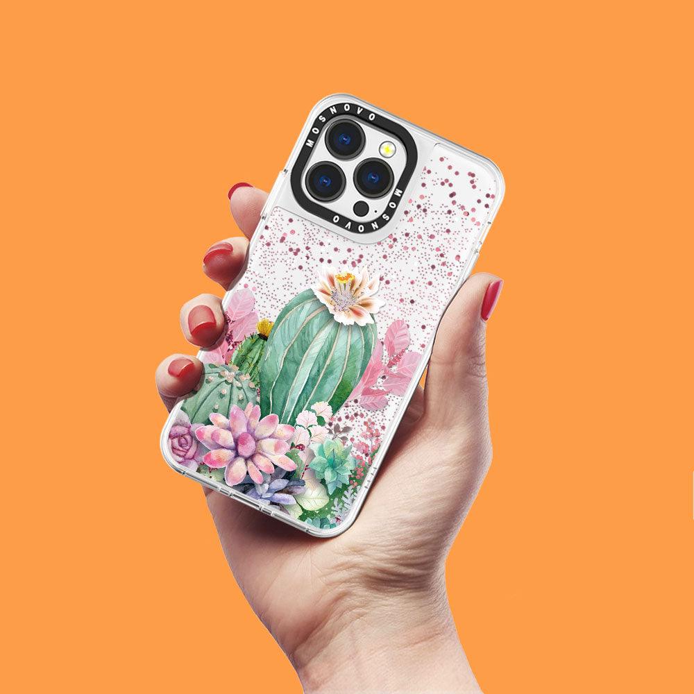 Tropical Cactus Succulents Glitter Phone Case - iPhone 13 Pro Case - MOSNOVO