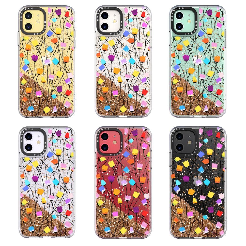 Tulips Bloom Floral Glitter Phone Case - iPhone 11 Case - MOSNOVO