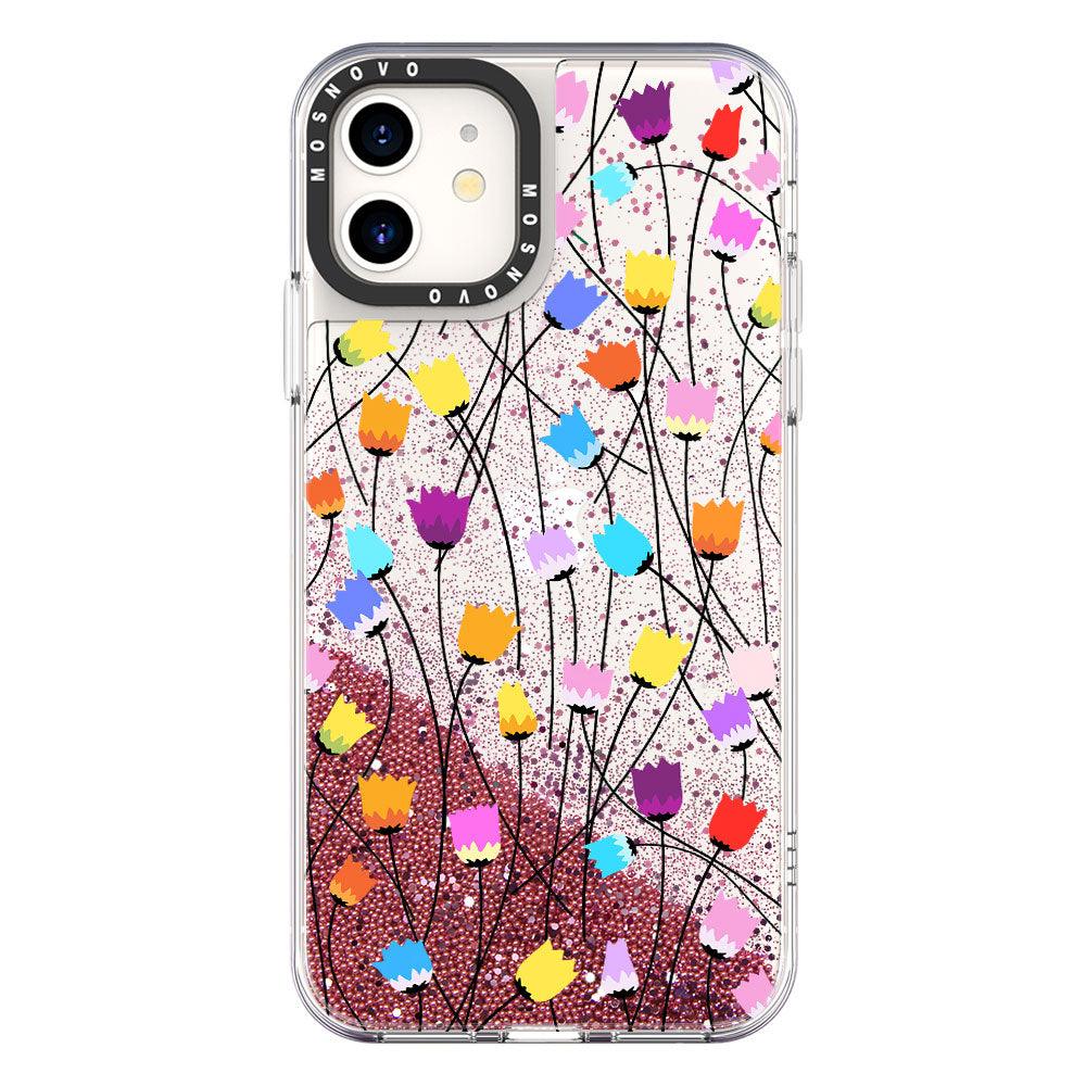 Tulips Bloom Floral Glitter Phone Case - iPhone 11 Case - MOSNOVO