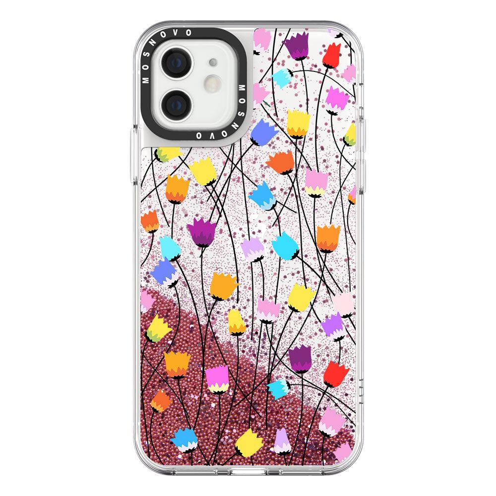 Tulips Bloom Floral Glitter Phone Case - iPhone 12 Case - MOSNOVO