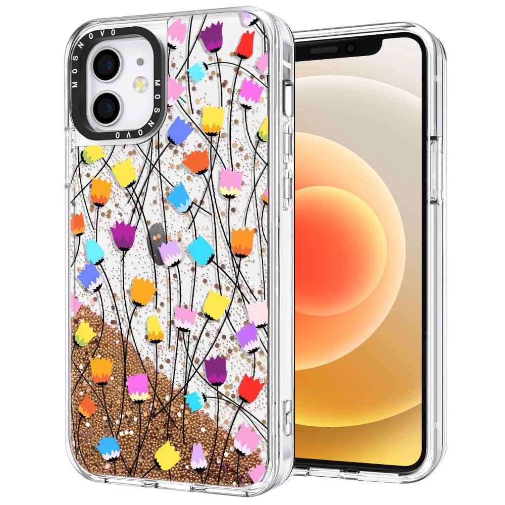 Tulips Bloom Floral Glitter Phone Case - iPhone 12 Case - MOSNOVO