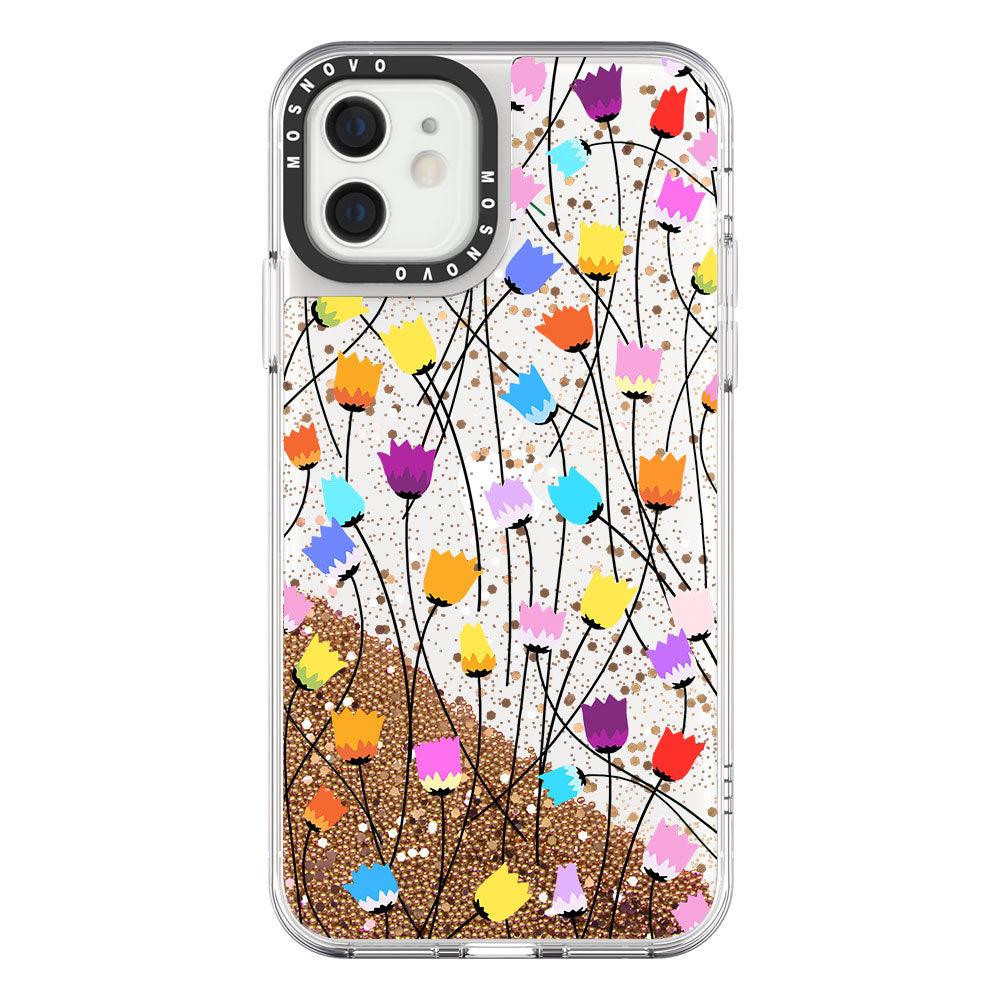Tulips Bloom Floral Glitter Phone Case - iPhone 12 Mini Case - MOSNOVO