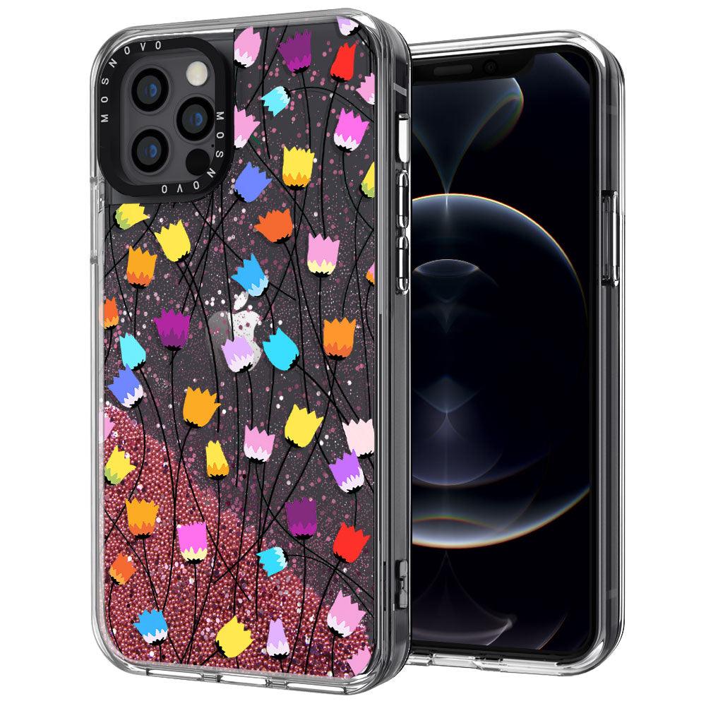 Tulips Bloom Floral Glitter Phone Case - iPhone 12 Pro Case - MOSNOVO
