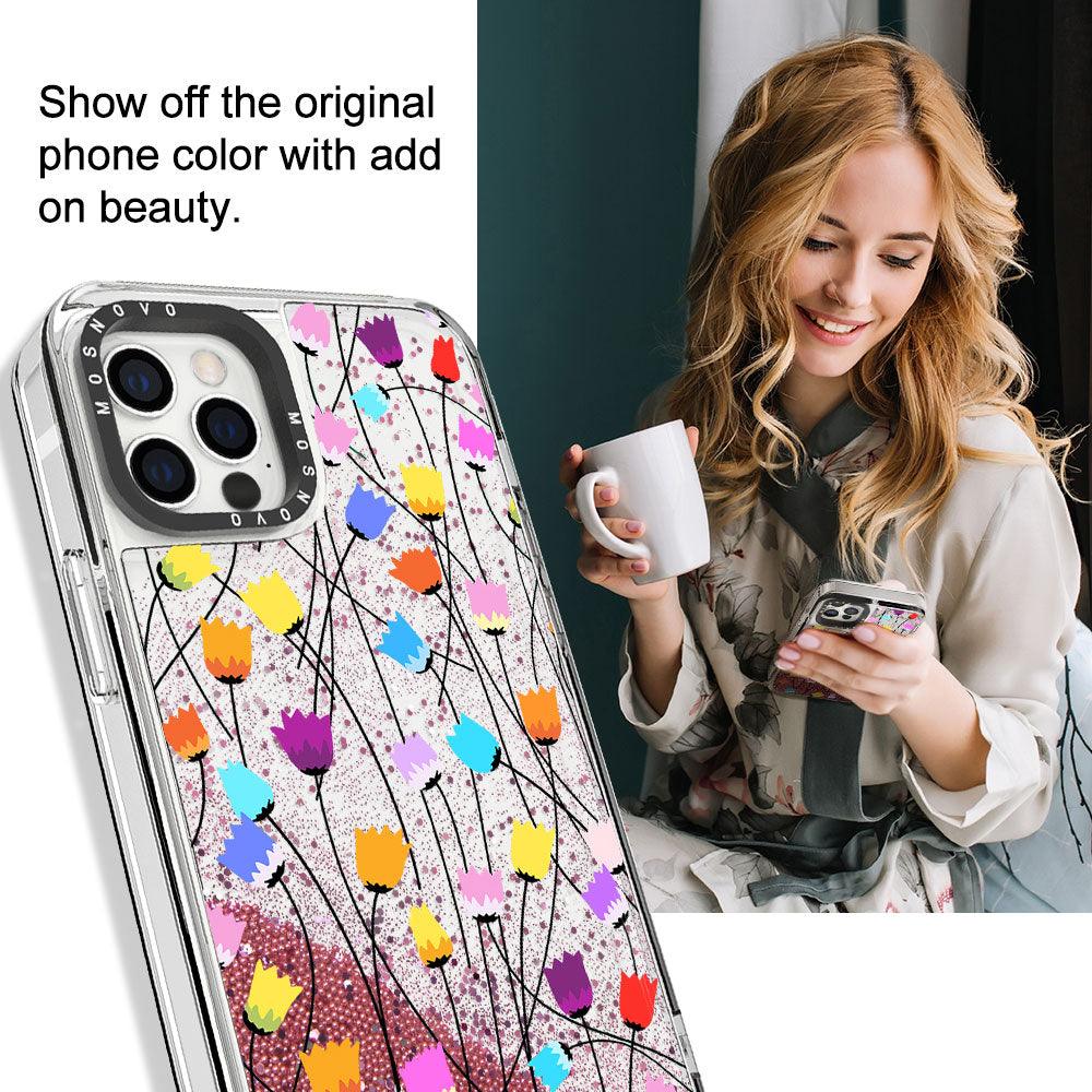 Tulips Bloom Floral Glitter Phone Case - iPhone 12 Pro Case - MOSNOVO
