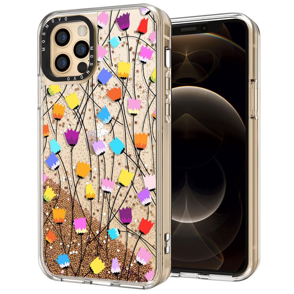 Tulips Bloom Floral Glitter Phone Case - iPhone 12 Pro Max Case - MOSNOVO