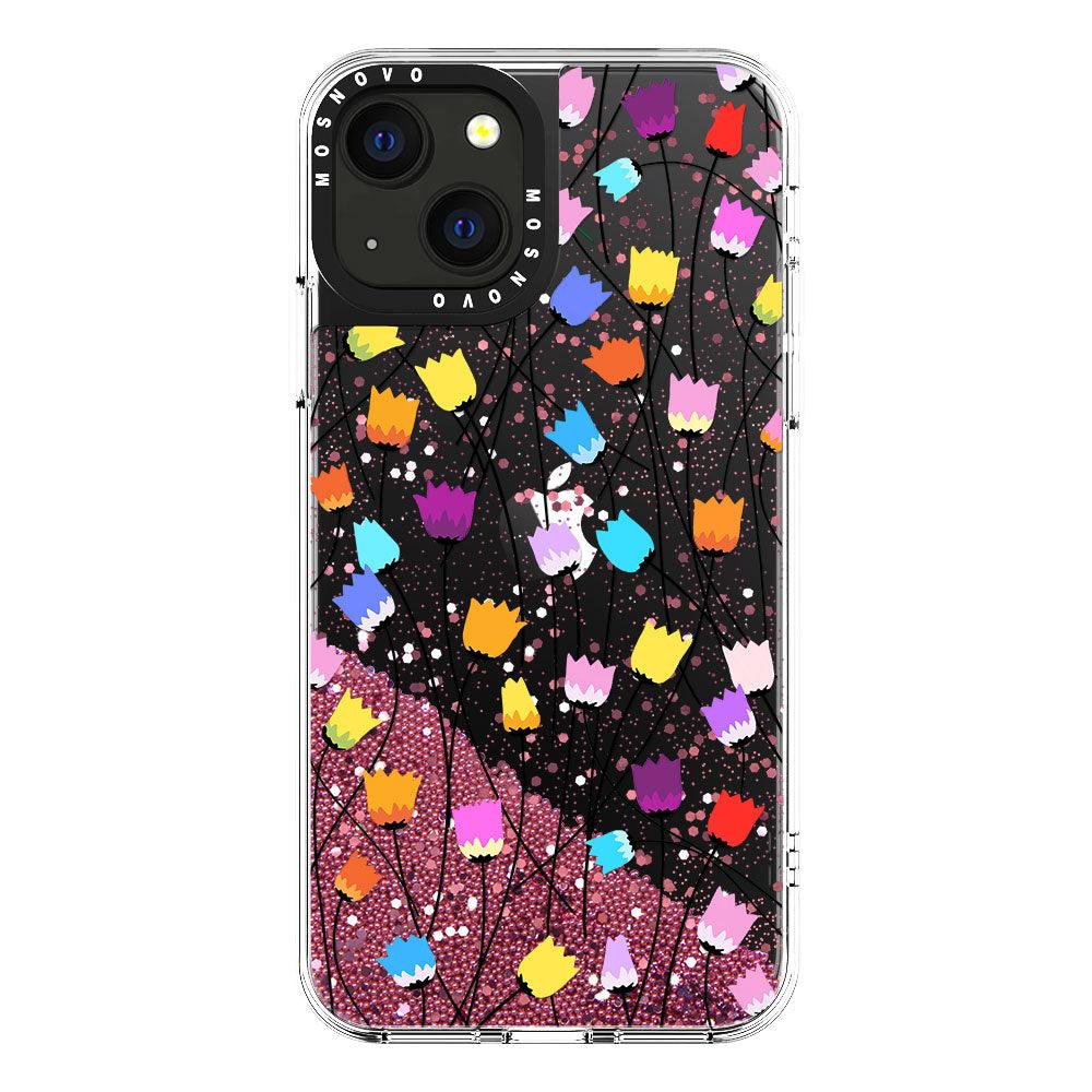 Tulips Bloom Floral Glitter Phone Case - iPhone 13 Case - MOSNOVO
