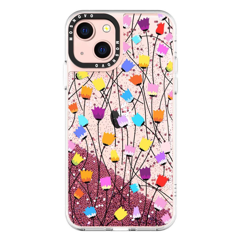 Tulips Bloom Floral Glitter Phone Case - iPhone 13 Case - MOSNOVO