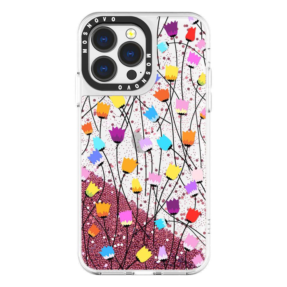 Tulips Bloom Floral Glitter Phone Case - iPhone 13 Pro Case - MOSNOVO