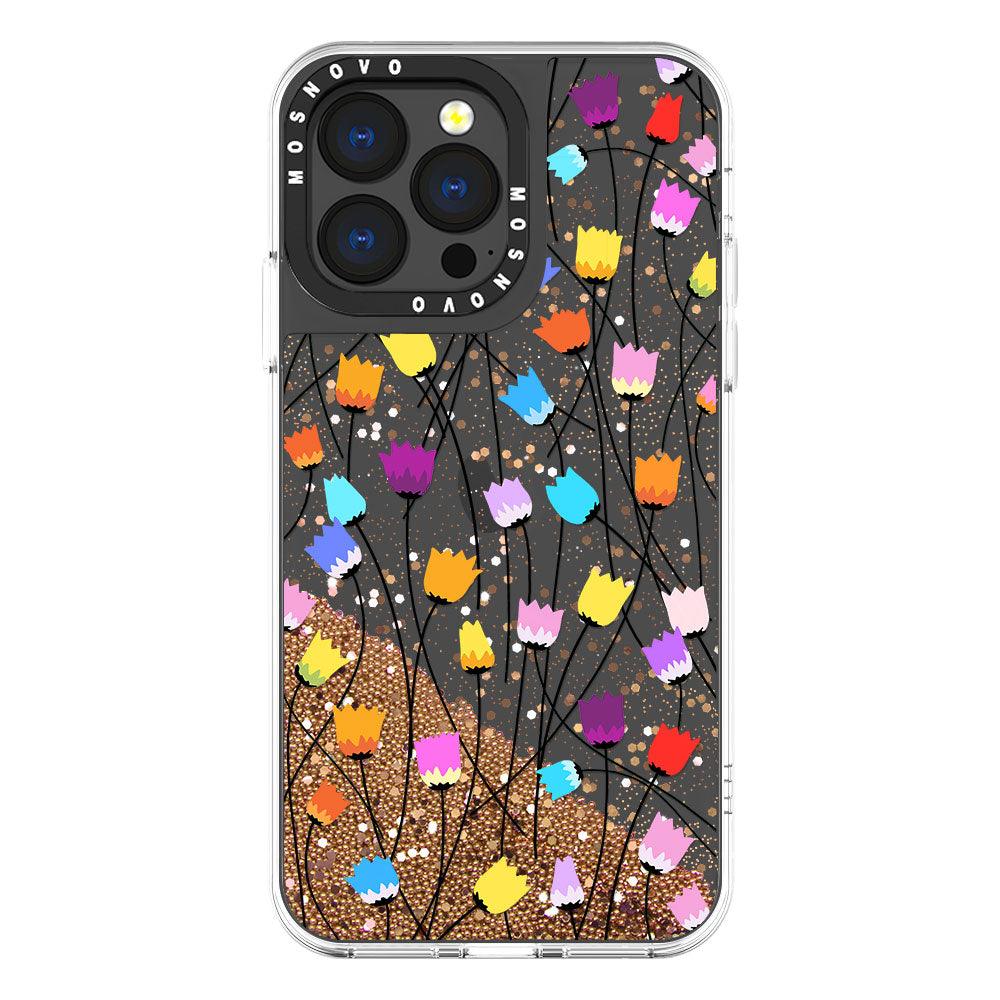 Tulips Bloom Floral Glitter Phone Case - iPhone 13 Pro Case - MOSNOVO