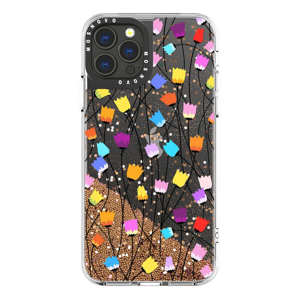 Tulips Bloom Floral Glitter Phone Case - iPhone 13 Pro Max Case - MOSNOVO