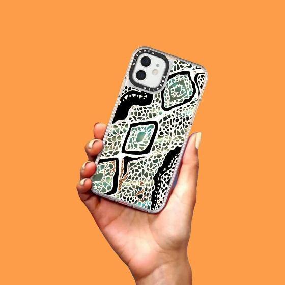 Turquoise Snake Skin Glitter Phone Case - iPhone 12 Case - MOSNOVO